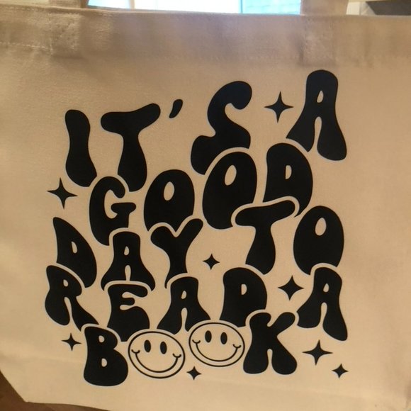 It's a good day to read a book heavy weight cotton canvas cute tote bag library - Picture 3 of 4